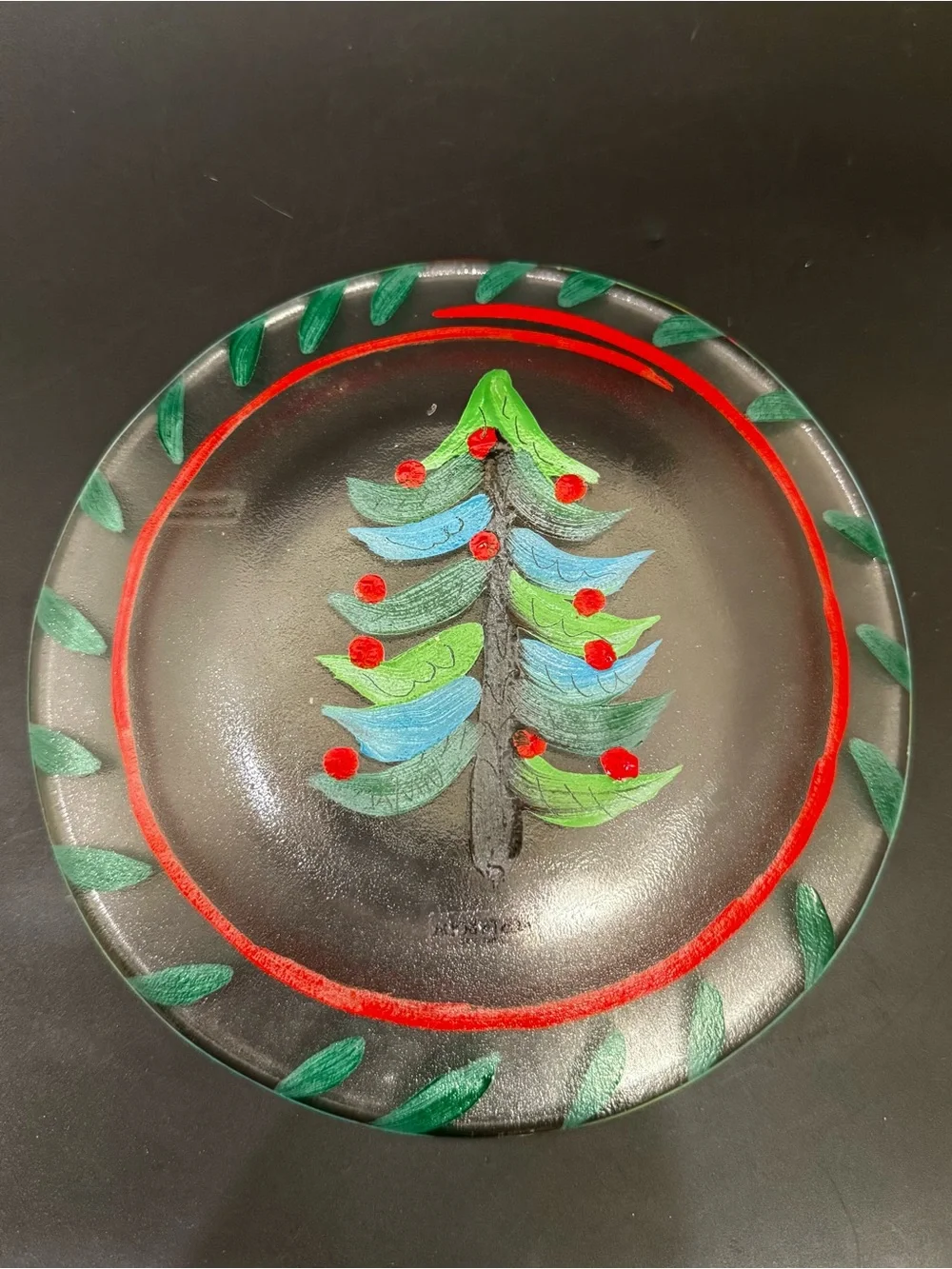 Lot 2 KOSTA BODA Ulrica Hydman-Vallien Hand-Painted Christmas Tree Glass Plate